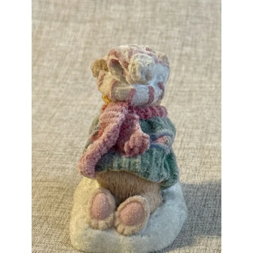 Cute Winter Bear Figurine Sitting on Snow Wearing Hat and Scarf Collectible VTG